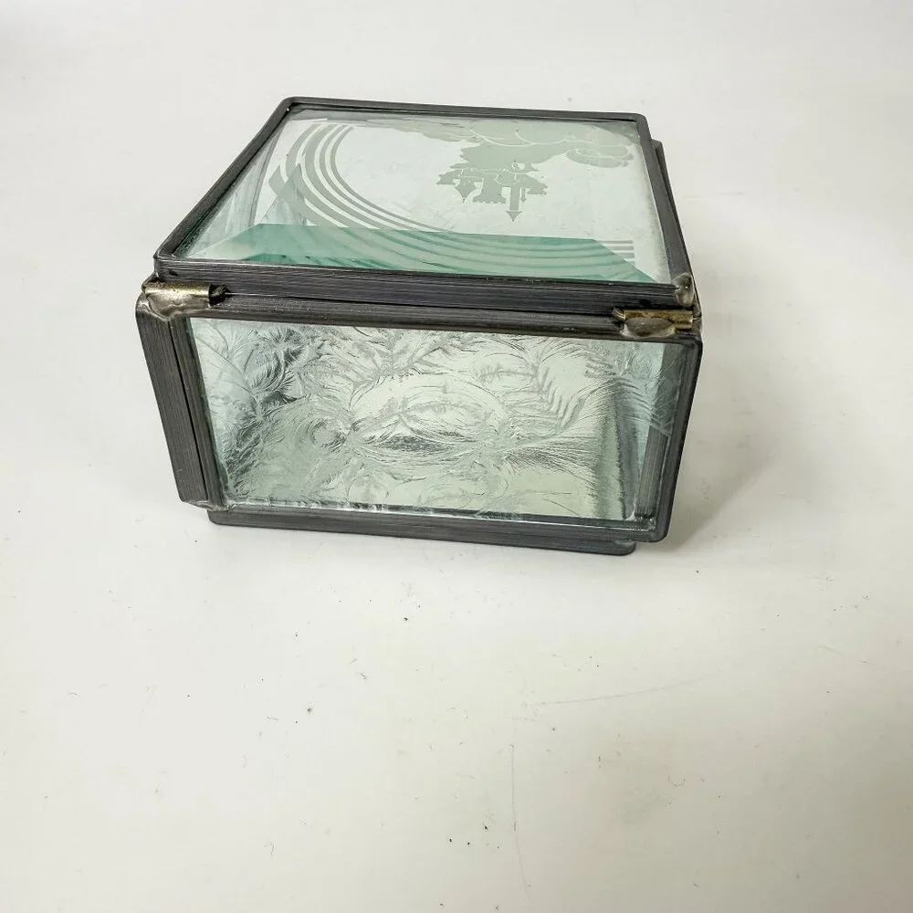 Vintage Disney Etched Castle Rainbow Metal Glass Display Mirror Square Box
